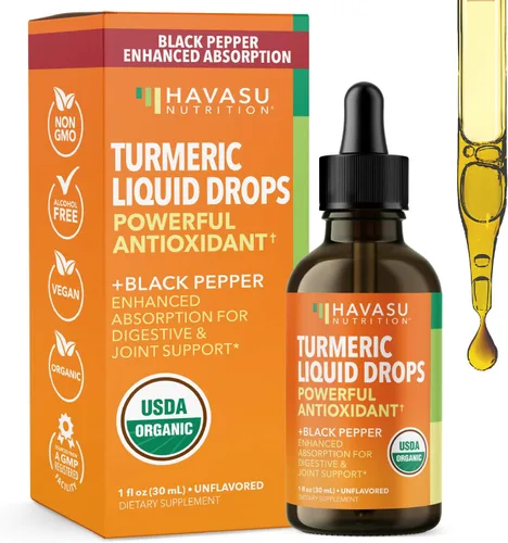 USDA - Gotas líquidas de cúrcuma orgánica con pimienta negra, suplemento de curcumina de 1000 mg para salud inmune y digestiva, 30 porciones,