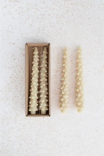 Miniatura 4 de Creative Co-Op Velas cónicas en forma de árbol sin perfume, color beige ponche de huevo, juego de 2 en caja Ponche de huevo beige