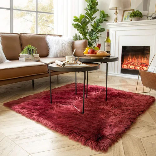 Miniatura 26 de Ashler Home Deco - Tapete de pelo sintético de oveja, mullido, suave, de 2 x 3 pies, lavable a máquina, dormitorio, habitación de los niños, sala