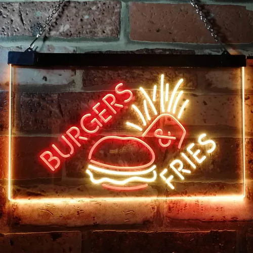 Miniatura 2 de ADVPRO Burgers & Fries Fast Food Open Shop - Letrero de neón LED de doble color, azul y rojo, 16 x 12 pulgadas, st6s43-i3192-br