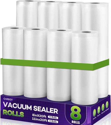 Miniatura 10 de CAREGY Rollos de Bolsas Selladoras al Vacío para Alimentos Paquete de 6, 3 Rollos de 8'' x 20' y 3 Rollos de 11'' x 20', Grado Comercial Sin BPA