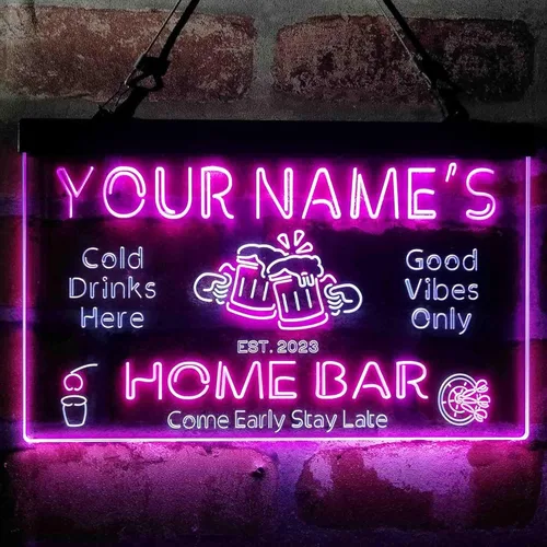 Miniatura 2 de ADVPRO Letrero de neón LED de doble color personalizado con tu nombre para bar casero de cerveza, año de establecimiento, blanco y morado, 16 x 12