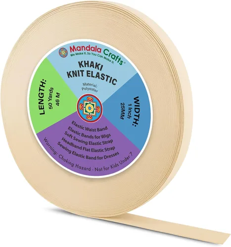 Miniatura 84 de Mandala Crafts Carrete de bandas elásticas anchas de 1/2 pulgada color beige para cinturas de pantalones, costura y manualidades DIY, 88 yardas
