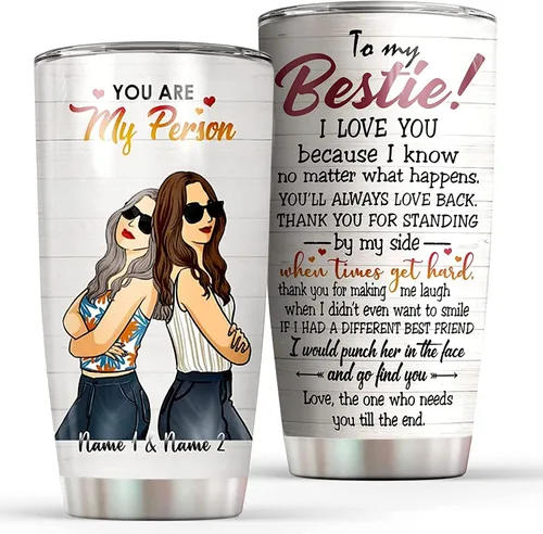 Vasos personalizados con texto en inglés "Besties I'll Be There For You", vaso con texto en inglés "You Are My Person", vaso personalizable para