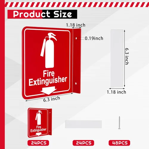 Miniatura 2 de Barydat 24 letreros de extintor de incendios de 6.3 x 6.3 pulgadas, extintor con orificio de montaje preperforado y flecha hacia abajo, señales