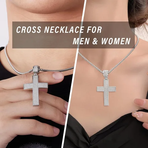 Miniatura 5 de HOLYCOME Colgante de cruz de moissanita helada para hombres, colgante de crucifijo de diamante de laboratorio para collar, plata de ley 925, joyería