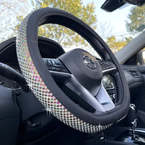 Miniatura 7 de PINCTROT Bling Bling - Funda para volante cómoda con diamantes de imitación de cristal gigante, piel de diamante antideslizante, universal de 15 2.