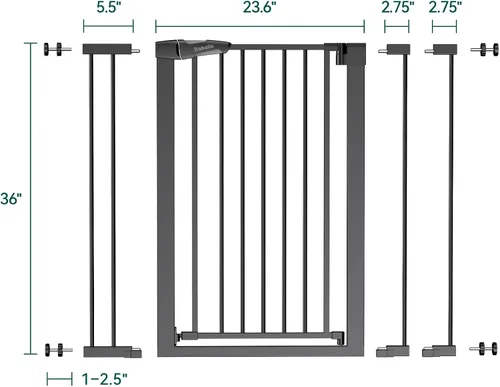 Miniatura 7 de BABELIO Puerta para bebé de 36 pulgadas de alto, puerta para mascotas de cierre automático de 26 a 40 pulgadas de ancho, puerta de metal para perros