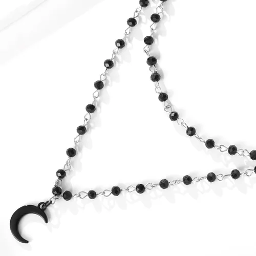 Miniatura 4 de Collar de luna para mujer, collar de luna creciente negra en capas, collar de joyería de bruja gótica, collar de cuentas de ónix, collar gótico