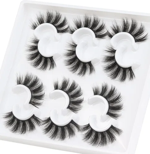 Miniatura 4 de Losha 6 pares de pestañas postizas esponjosas para mujer, 0.787 in de largo, dramáticas tiras de visón sintético, paquete de pestañas 5D para un
