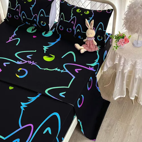 Miniatura 4 de BailiPromise Lindo juego de sábanas de dibujos animados de gatos, tamaño completo, sábanas de animales para niños con funda de almohada, sábana Son