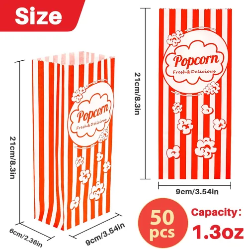 Miniatura 3 de MAQIHAN 50 Bolsas de Palomitas Porciones Individuales - Bolsas de Papel de Fondo Plano para Palomitas Fundas de Palomitas para Fiestas a Granel