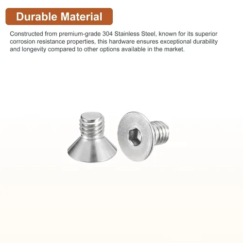Miniatura 3 de DTGN Tornillos de cabeza plana de 3/8-16 x 5/8 pulgadas, paquete de 10 tornillos de cabeza plana hexagonal de acero inoxidable 304, rosca completa