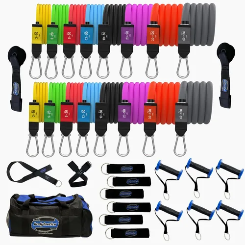 Miniatura 17 de Bodylastics Juego de bandas de resistencia – Bandas de resistencia con asas, correas de tobillo, anclaje de puerta, bolsa de transporte – Bandas PRO
