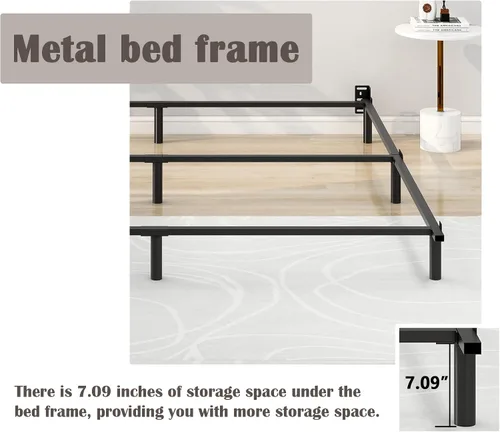 Miniatura 4 de NNV Base de cama de metal King de 7 pulgadas, plataforma resistente de 9 patas, base de soporte para somier y base de colchón, fácil montaje, sin