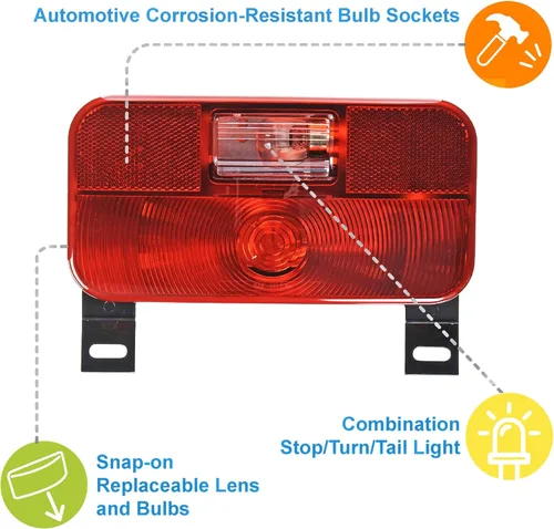 Miniatura 2 de Lumitronics Luz Roja de Montaje en Superficie de Parada/Giro/Cola, Soporte de Matrícula/Luz para RV, Remolque, Camper, Quinta Rueda y Autocaravanas