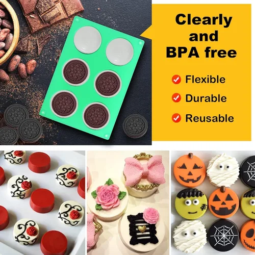 Miniatura 5 de Siodisr - 2 moldes de silicona para galletas Oreo para chocolate, 6 cavidades cilíndricas redondas para chocolate, moldes para dulces, moldes