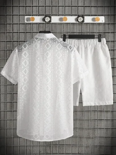 Miniatura 2 de Verdusa Conjunto corto de 2 piezas con encaje y botones para hombre