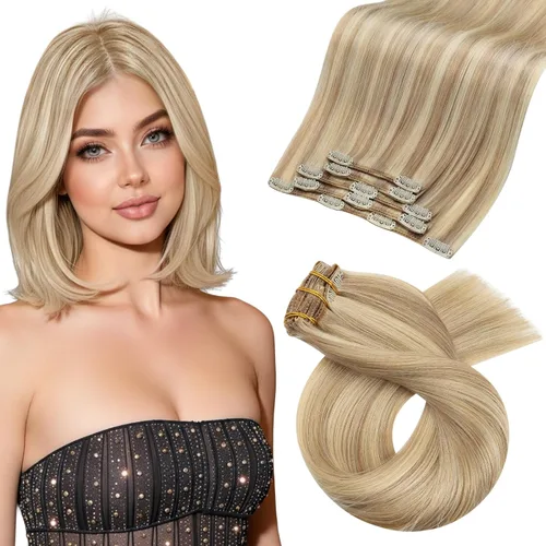 Miniatura 80 de Moresoo Extensiones de cabello humano Remy con clip, color rubio platino, extensiones de cabello humano real de doble trama, color rubio #60, 18