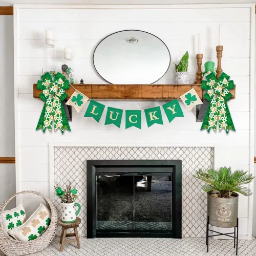 Miniatura 3 de Arcos de corona de San Patricio, lazos de San Patricio, sombrero de trébol verde de herradura, lazo de arpillera para coronas, lazos de cinta
