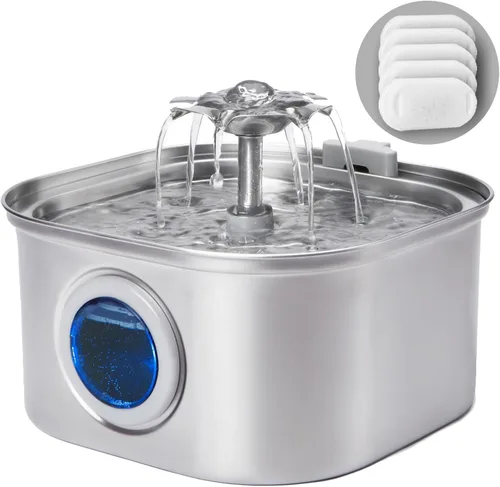 Miniatura 7 de Filtros de fuente de agua para gatos, 4 filtros+4 filtros de repuesto de esponja para 108/3.2L y 67oz/2LDispensador de agua de acero inoxidable
