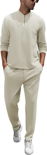 Miniatura 43 de FZNHQL Conjunto deportivo de moda para hombre, 2 piezas, casual, atlético, para correr, manga corta/larga, conjunto para hombre
