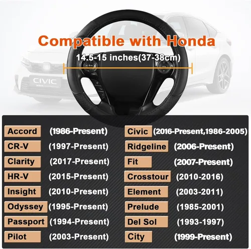 Miniatura 3 de Cubierta de volante de cuero de microfibra GIANT PANDA para Honda Accord, Civic, CR-V, HR-V, Pilot (patrón de diamante negro tamaño estándar)