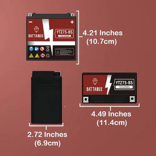 Miniatura 3 de Batería y batería de motocicleta YTZ7S-BS, sellada SLA/AGM 12V6Ah ATV/UTV/Moto de nieve/moto de moto, batería sin mantenimiento y sin herramientas