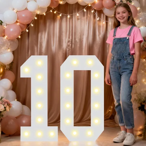 Miniatura 76 de Pooqla Letras y Números Decorativos con Luces LED, Letras y Números de Neón de Plástico Blanco para Decoración de Fiestas, Bodas, Funciona