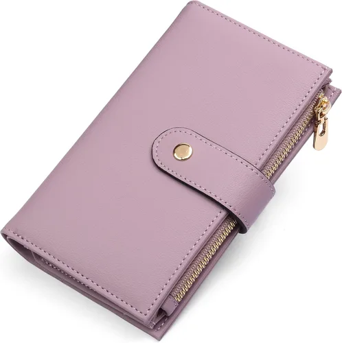 Miniatura 7 de yiijay Cartera para mujer con bloqueo RFID, de cuero vegano, triple pliegue, tarjetero para tarjetas de crédito, cartera de viaje con soporte