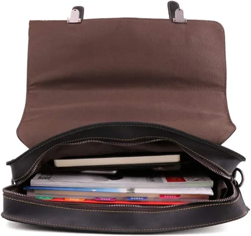 Miniatura 3 de 14inch Laptop Shoulder Messenger Bag Vintage Crazy Horse Leather Briefcase Satchel Tote for rk Business Travel Crossbody bag