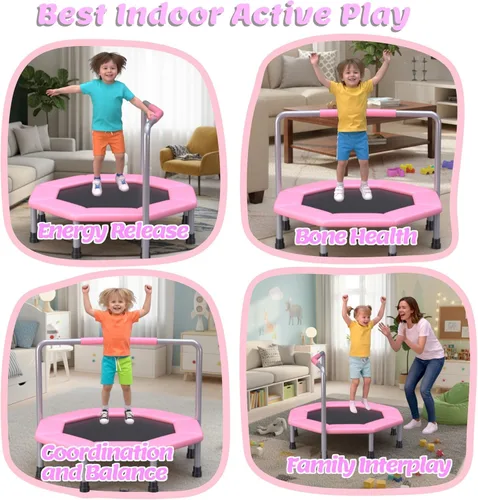 Miniatura 6 de Trampolín infantil de 36 pulgadas para niños de 1 a 3 años, mini trampolín para interiores y exteriores con diseño de resorte sin huecos, juguete