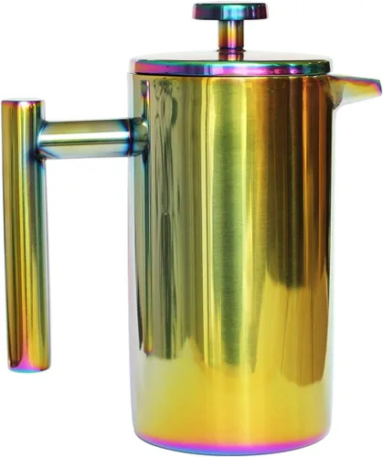 Miniatura 7 de Cafetera de prensa francesa – 1 o 2 tazas, pequeña cafetera de acero inoxidable, prensa francesa de doble pared, Arcoíris, 12oz/350ml