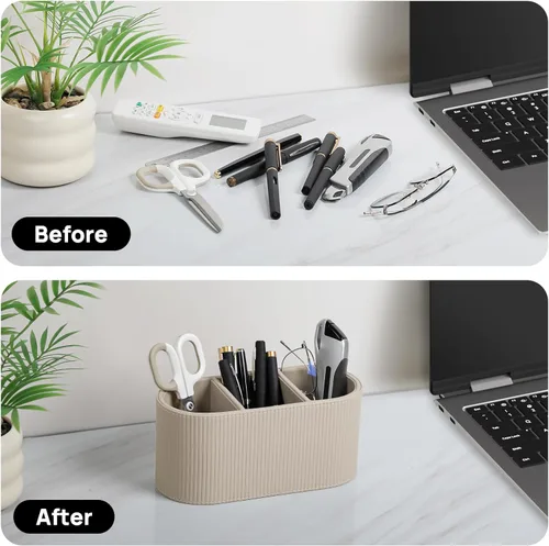 Miniatura 4 de Soporte Estético para Control Remoto, Soporte para Bolígrafo de Cuero PU para Escritorio con 3 Compartimentos para Suministros y Accesorios