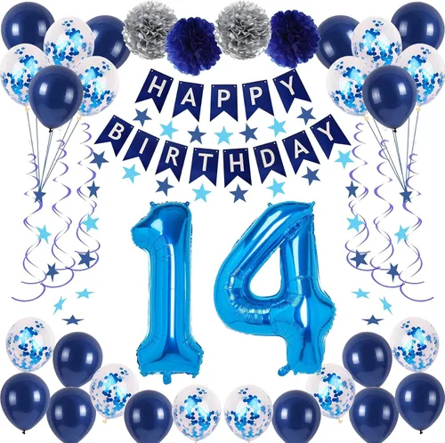 Miniatura 21 de Decoraciones de fiesta de cumpleaños azul número 12 para niños y niñas, suministros de globos de feliz cumpleaños 12 con pancarta de feliz Azul-a-31