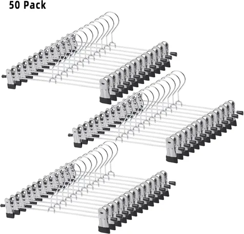 Miniatura 7 de GoodtoU Perchas para pantalones, paquete de 50 perchas para faldas con clips ajustables para hombres, mujeres, niños, pantalones cortos, pantalones