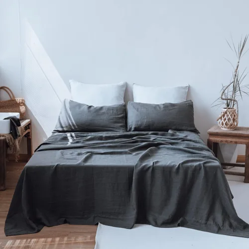 Miniatura 43 de Simple&Opulence - Juego de sábanas de lino 100% lavado, estilo básico, 4 piezas (1 sábana encimera y 1 sábana bajera y 2 fundas de almohada), lino