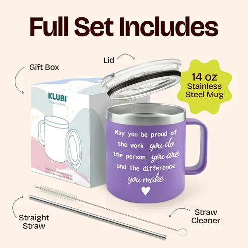 Miniatura 3 de KLUBI May You Be Proud Of The Work You Do - Regalos de salud mental para mujeres, vaso de 14 onzas, taza morada, regalo de agradecimiento