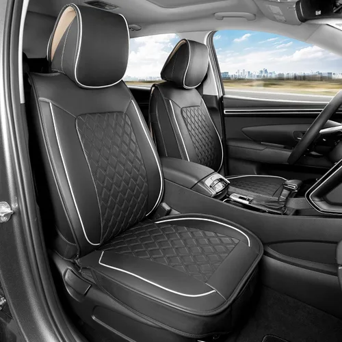 Miniatura 27 de MotorBox Haven Series - Fundas de asiento de piel de napa, para automóviles, edición Lux, fundas de asiento delantero con costuras de diamante