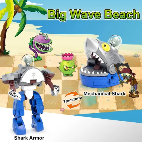 Miniatura 5 de Maikerry Juego de figuras de juguete PVZ 3 en 1, robot jefe de tiburón deformación, figuras de acción, regalos de cumpleaños y fiesta para niños