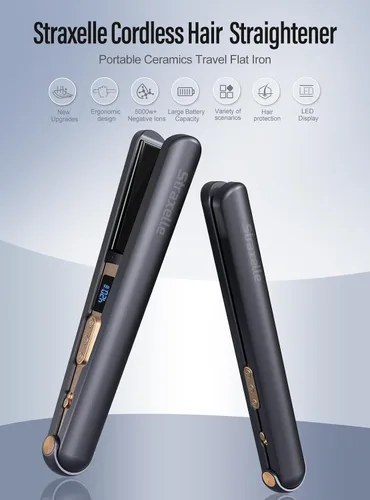 Miniatura 3 de Alisador y rizador de pelo inalámbrico 2 en 1, ajustable de 350 °F a 420 °F, calentamiento de 20 segundos, pantalla LED, batería de 10000 mAh