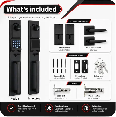 Miniatura 9 de NEWBANG Manija digital de puerta delantera con teclado para puertas dobles en acabado negro - Cerradura electrónica con juego de simulación Negro