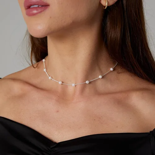 Miniatura 3 de Delicado collar con colgante de perlas para mujer, chapado en oro de 14 quilates, elegante collar de perlas de agua dulce, collar de perlas con clip
