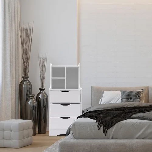 Miniatura 8 de Cómoda de 3 cajones con almacenamiento superior, mesita de noche, mesita de noche, armario de almacenamiento con estante abierto, amplio espacio