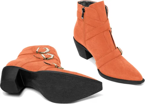 Miniatura 7 de AMBELIGHT Botas altas de tacón bajo grueso con cremallera y puntera puntiaguda para mujer, 2.5 pulgadas