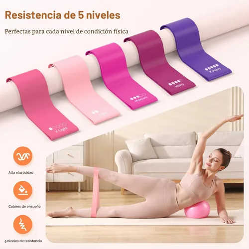 Miniatura 4 de Pilates Kit 13Pcs Home Pilates Essentials Workout Kit with 13" Ring, 10" Ball and Resistance Bands for Women at Home Pilates Equipment Set for Rosa