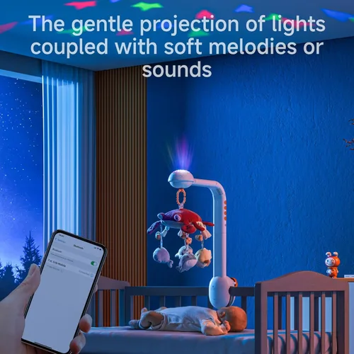 Miniatura 4 de Tumama - Móvil para cuna de bebé con luz nocturna de proyección, música y ruido blanco, juguetes colgantes de espejo de felpa suave, juguetes