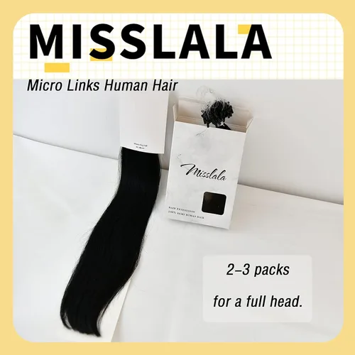 Miniatura 9 de Extensiones de cabello humano microlink de 16 pulgadas, extensiones de cabello natural suave de microcuentas, color #1 negro azabache, 100% cabello
