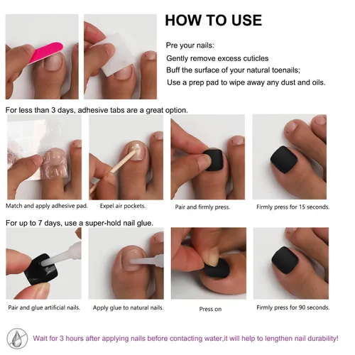 Miniatura 3 de Anyos - Uñas postizas a presión para mujer, uñas postizas cortas de punta francesa, uñas cuadradas sólidas, 24 piezas de pegamento en los dedos