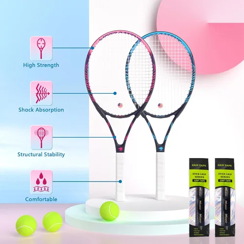 Miniatura 2 de Raqueta de tenis para 2 jugadores adultos, perfecta para principiantes y jugadores profesionales, raqueta de tenis de velocidad de 27", incluye